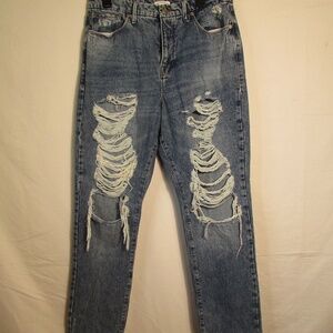 Good American Loose Fit Ripped Distressed Blue Jeans